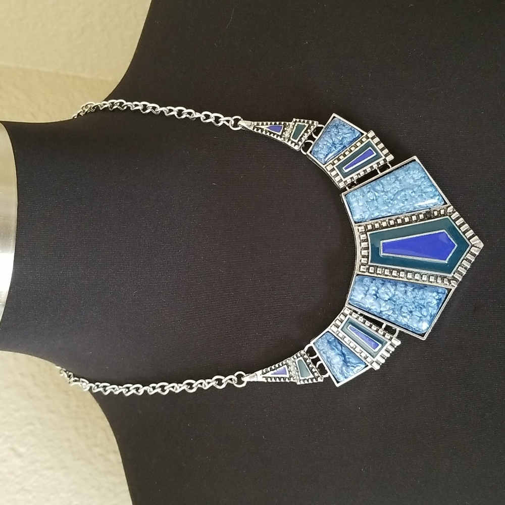 Silver Black Blue Stone Statement Necklace